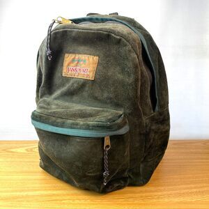 Vintage JanSport ALL GREEN SUEDE BACKPACK! Adventure Day Pack Leather USA MADE